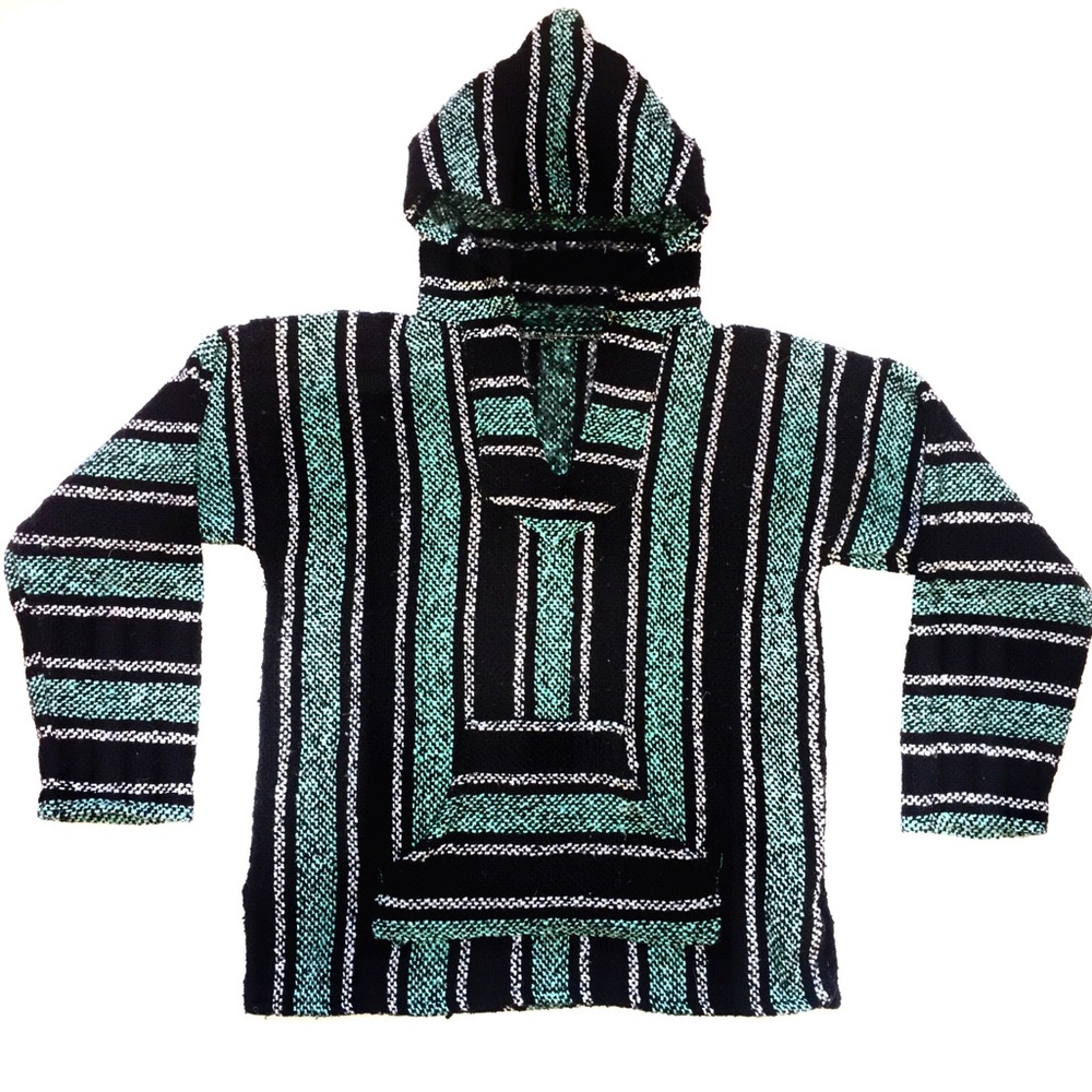 Hippy Baja Hoodie Black Aqua and White Size S